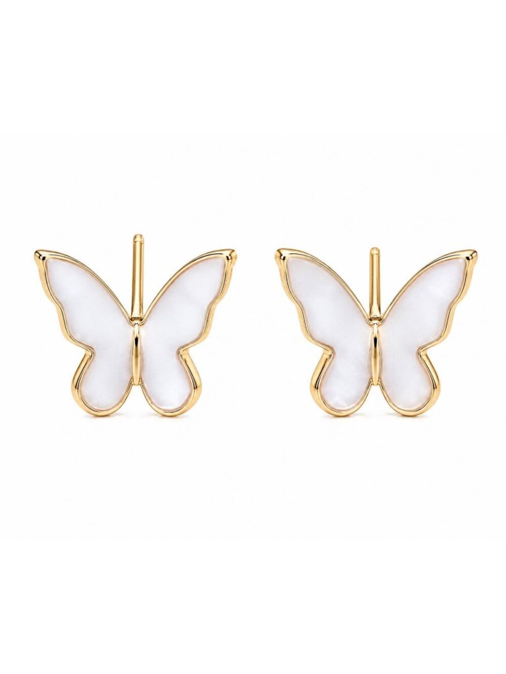 White Butterfly Stud Earrings for Women – Gold Trim Butterfly Earrings, Dainty M
